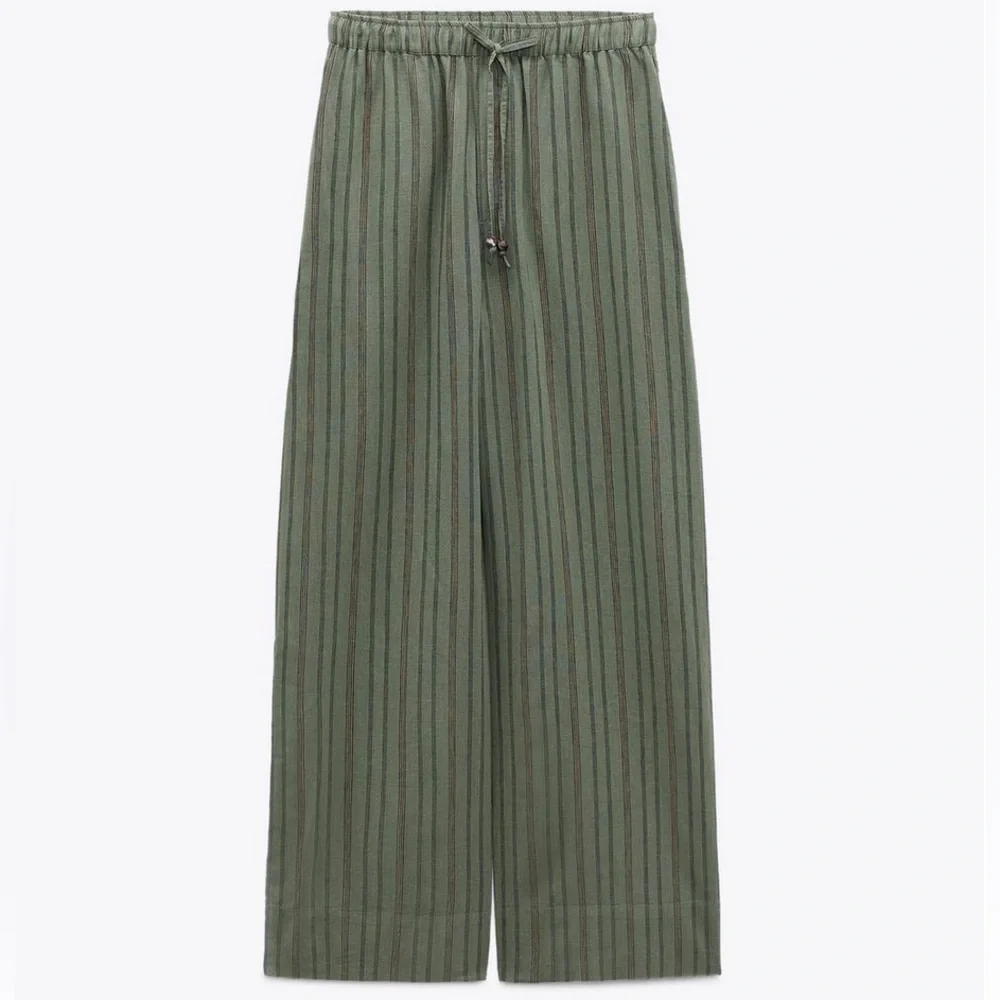 Zara Striped Linen & Cotton Blend Long Pants Bottom Size‎ M NWOT